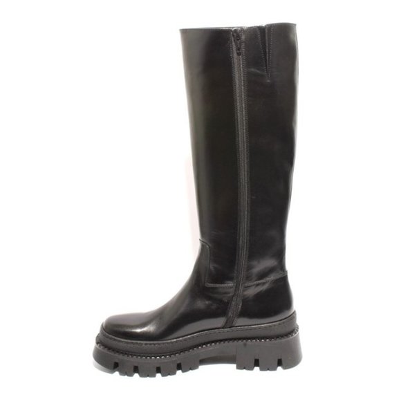 Italian Black Leather Zip-Up Knee High Platform Boots - Picture 6 of 8